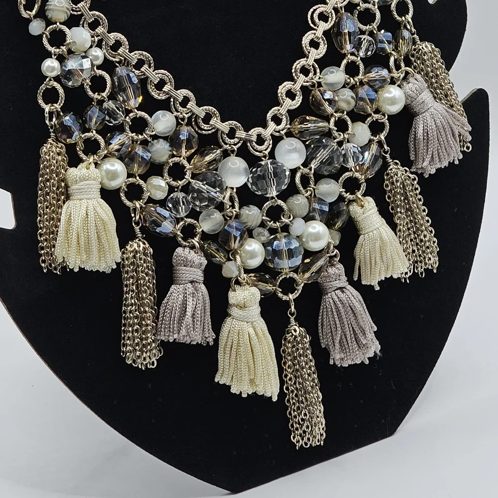 BLACK LABEL by Chico's Mixed Material Beaded‎ Tassel Necklace Set